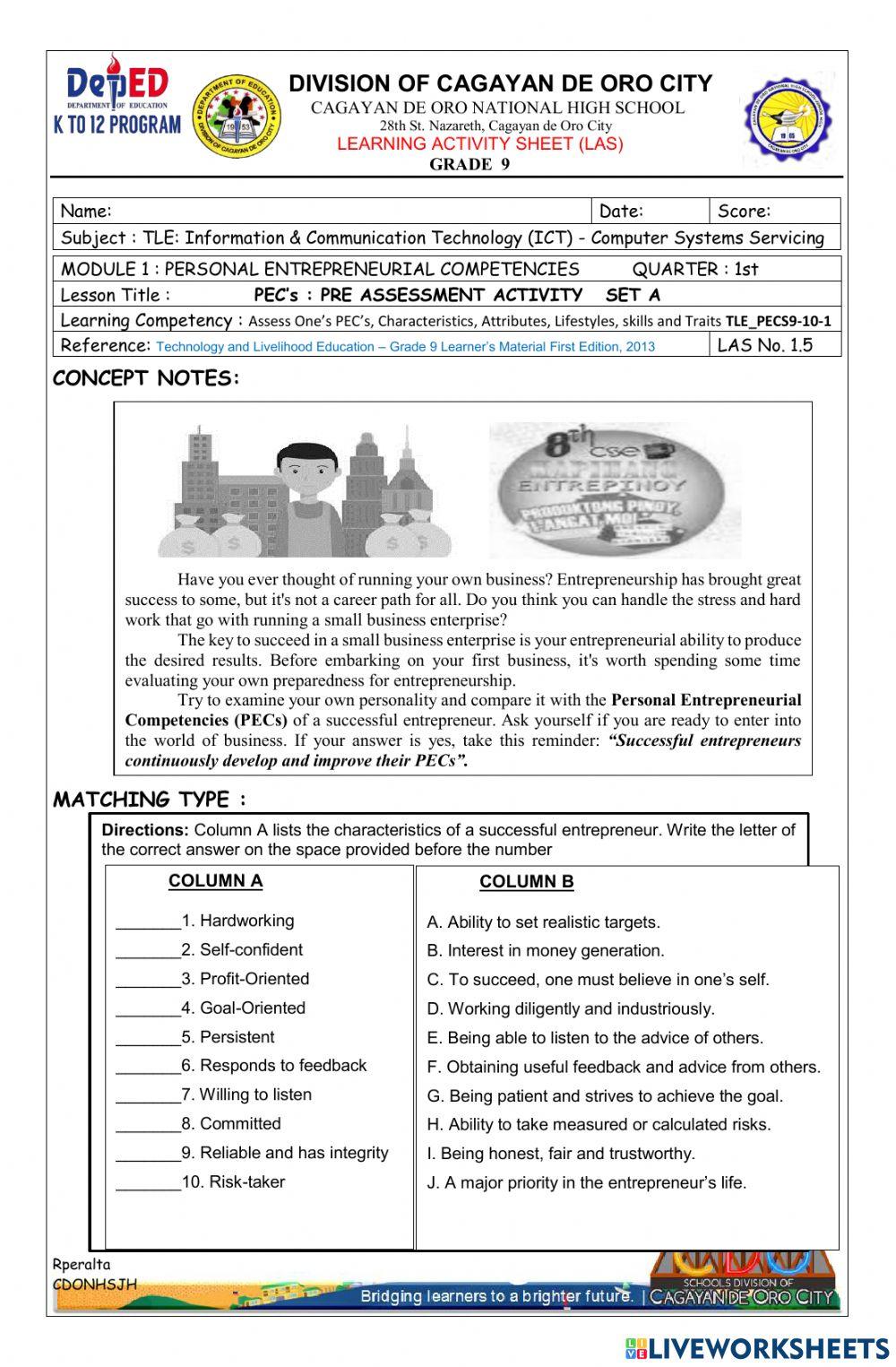 Personal Entrepreneurial Competencies