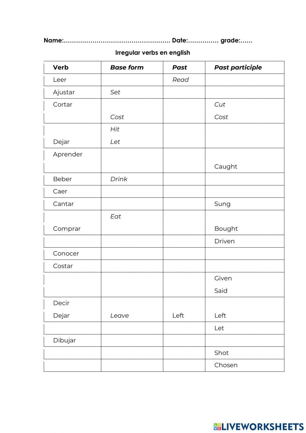 Irregular verbs