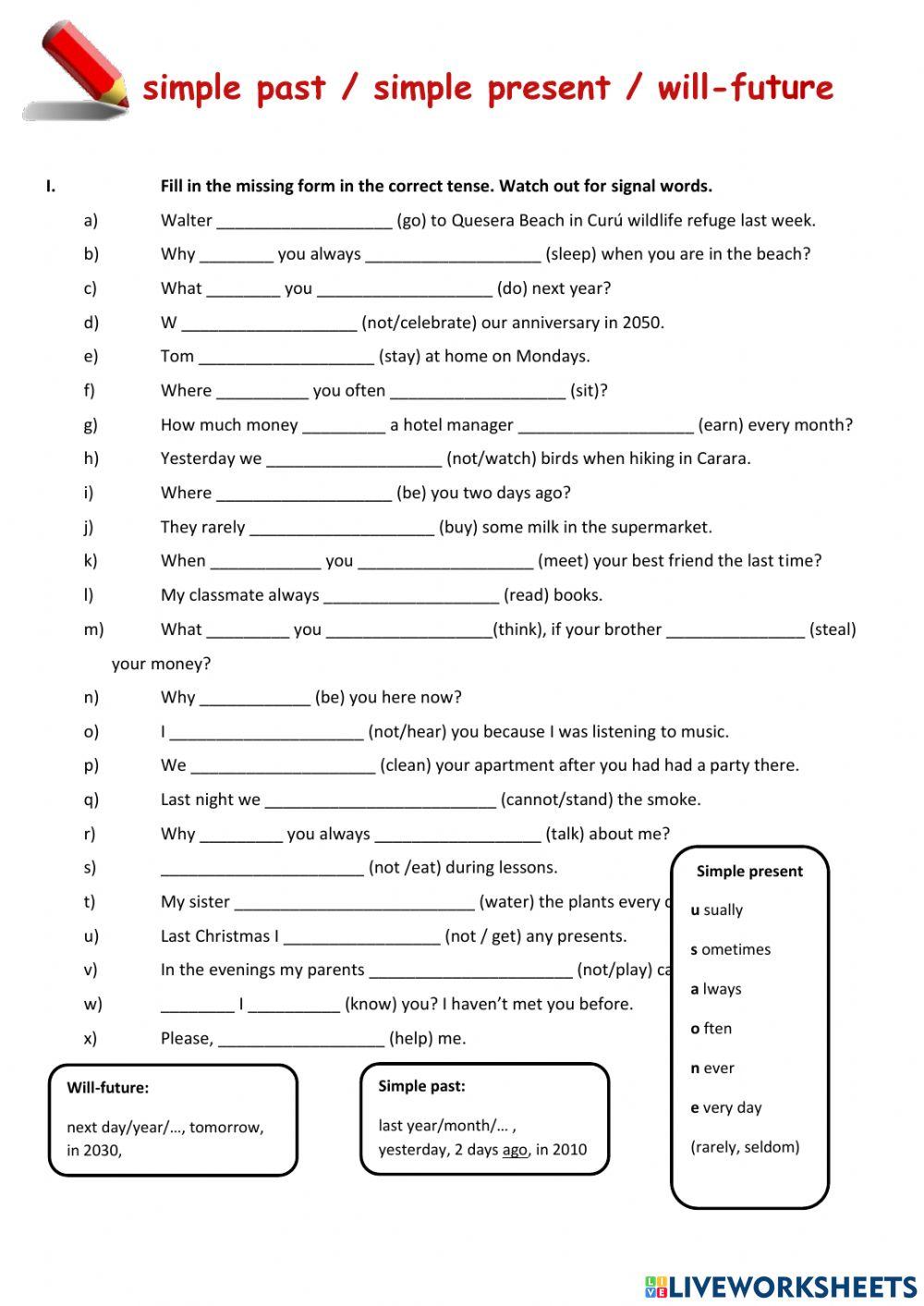 Mixed Tenses Past Present - Future worksheet | Live Worksheets