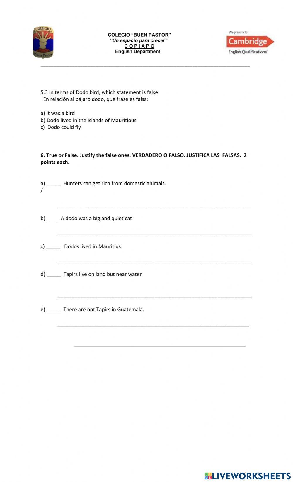 Reading For Comprehension Evaluation: Animals in Danger 1