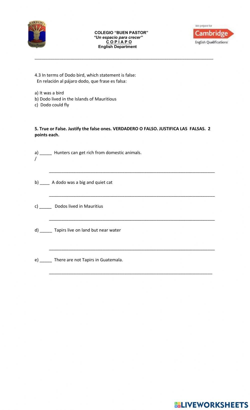 Reading For Comprehension Evaluation: Animals in Danger 2