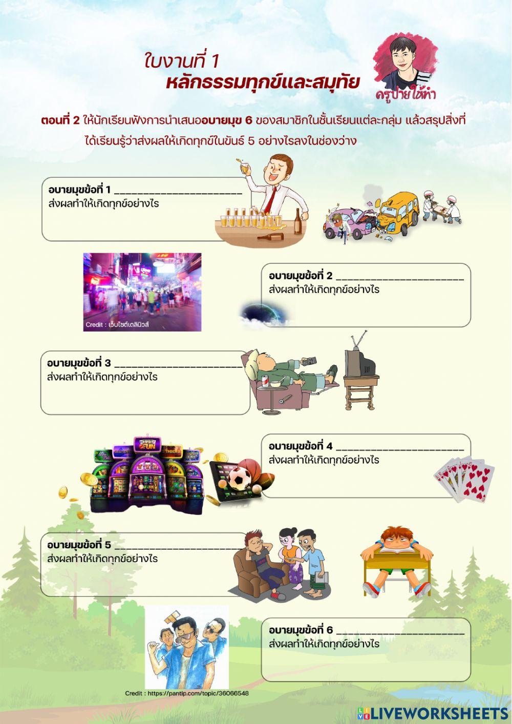 ใบงานที่ 1 หลักธรรมทุกข์และสมุทัย