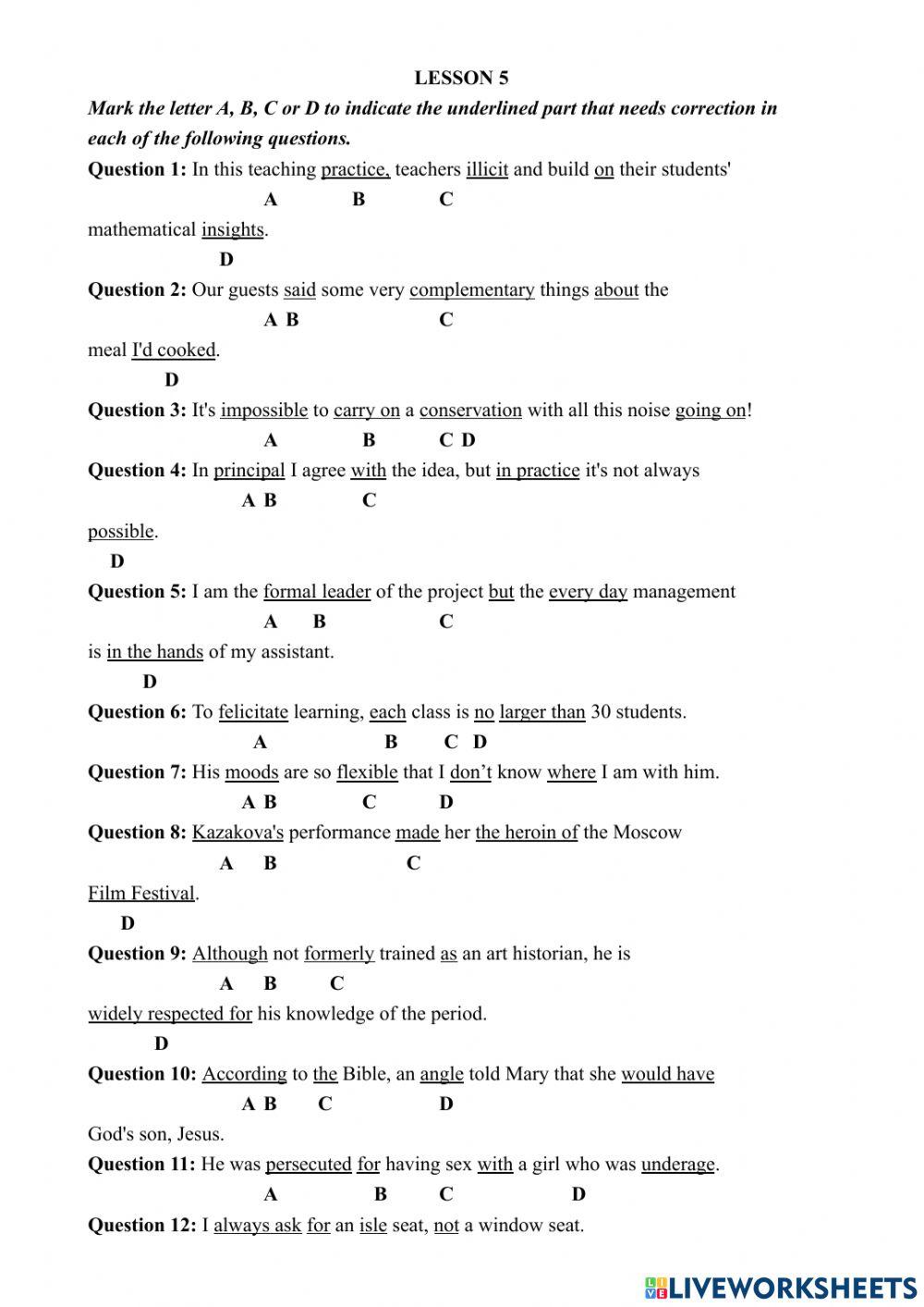 Lesson 5 online exercise for Grade 9 | Live Worksheets