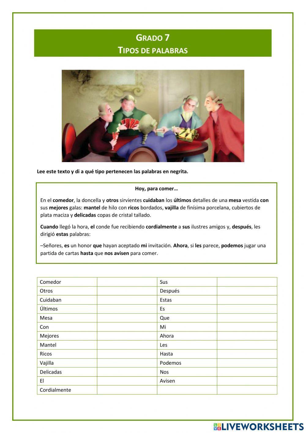 Grado 7 - Tipos de palabras