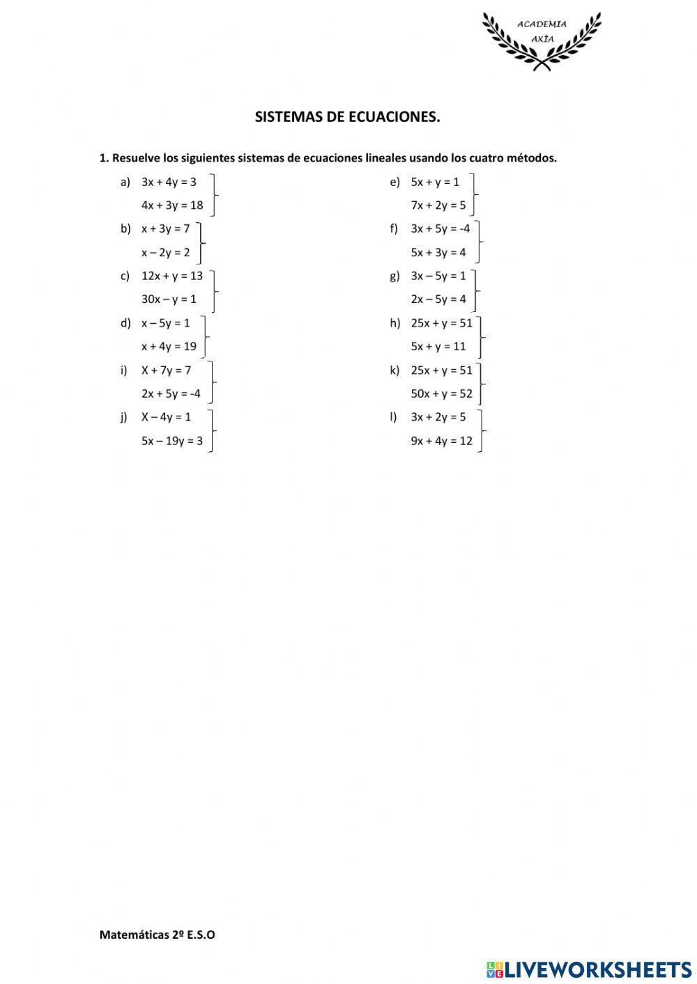 Sistemas de ecuaciones
