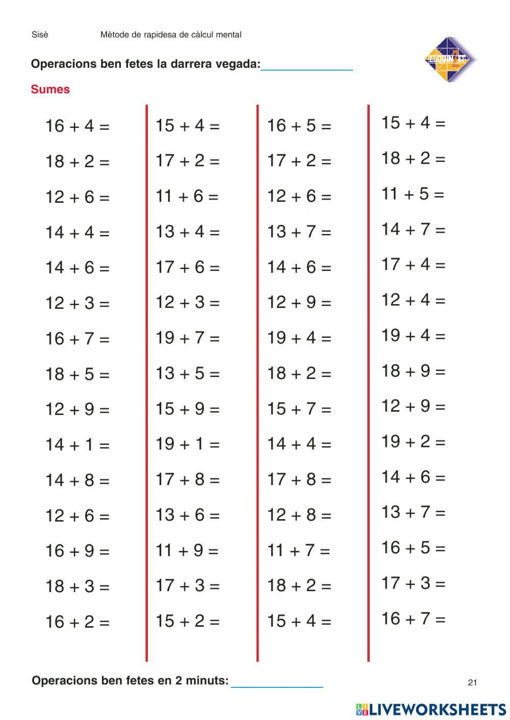 Càlcul mental sumes 6e