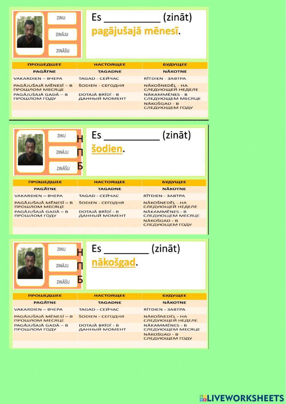 Tenses in Latvian worksheet | Live Worksheets