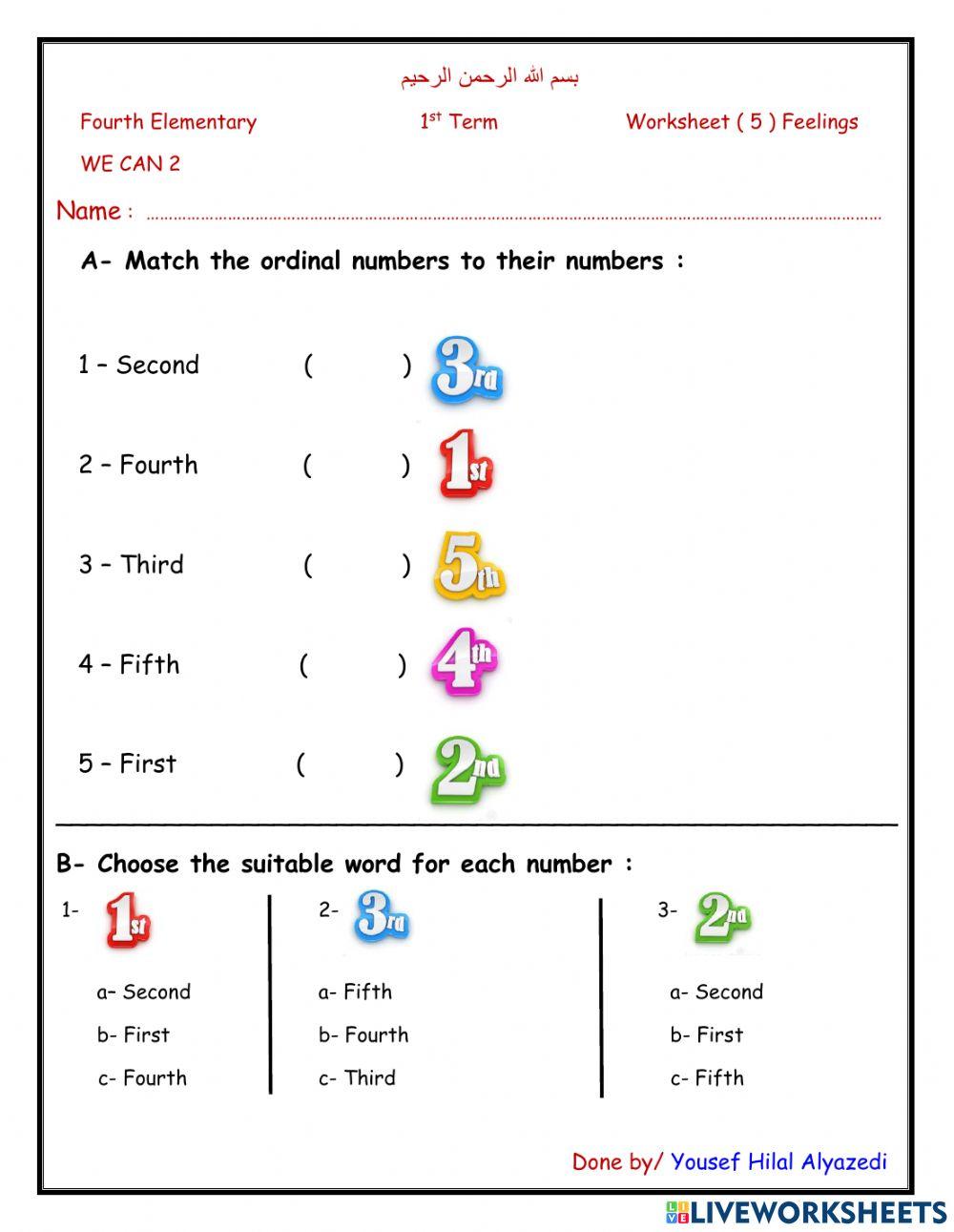 Ordinal numbers 2141314 | 4567semo | LiveWorksheets