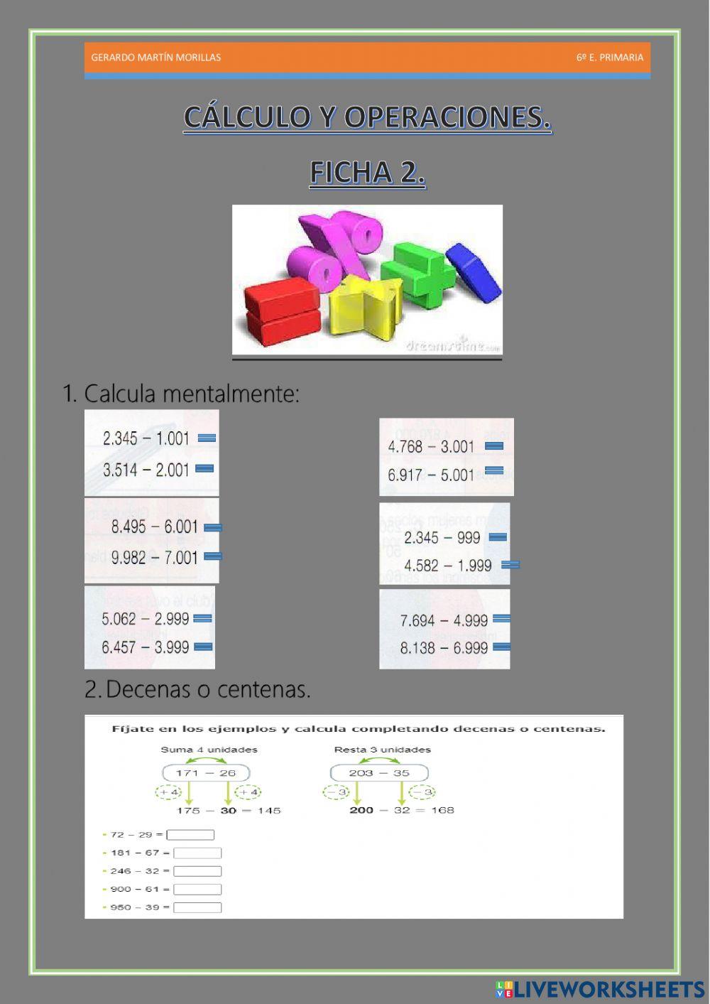Cálculo y operaciones. Ficha 2. 6º