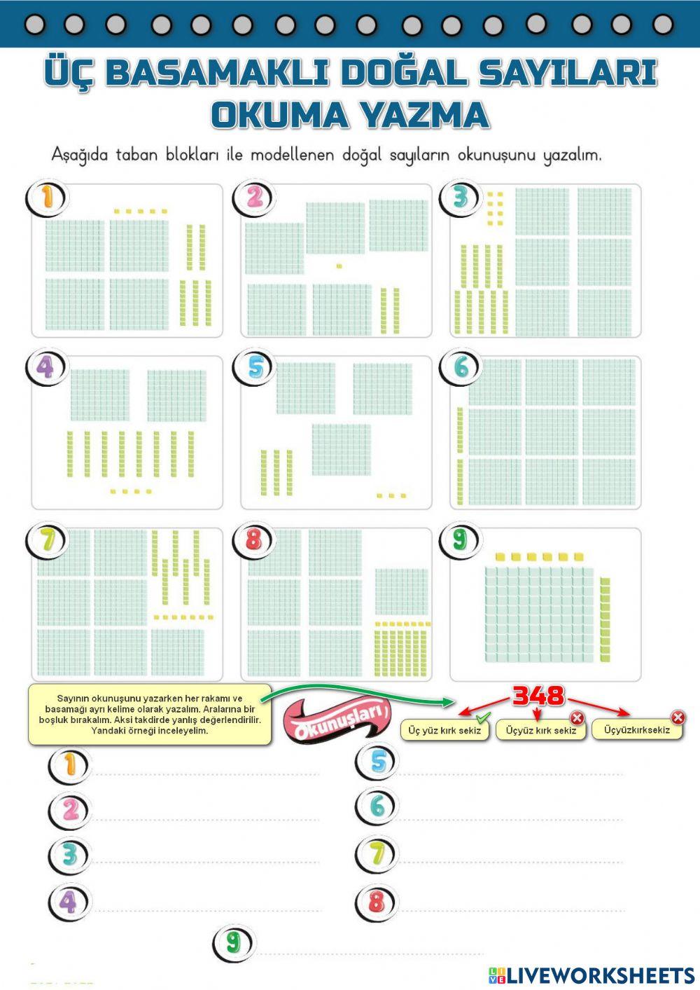 Üç basamaklı doğal sayıları okuma yazma