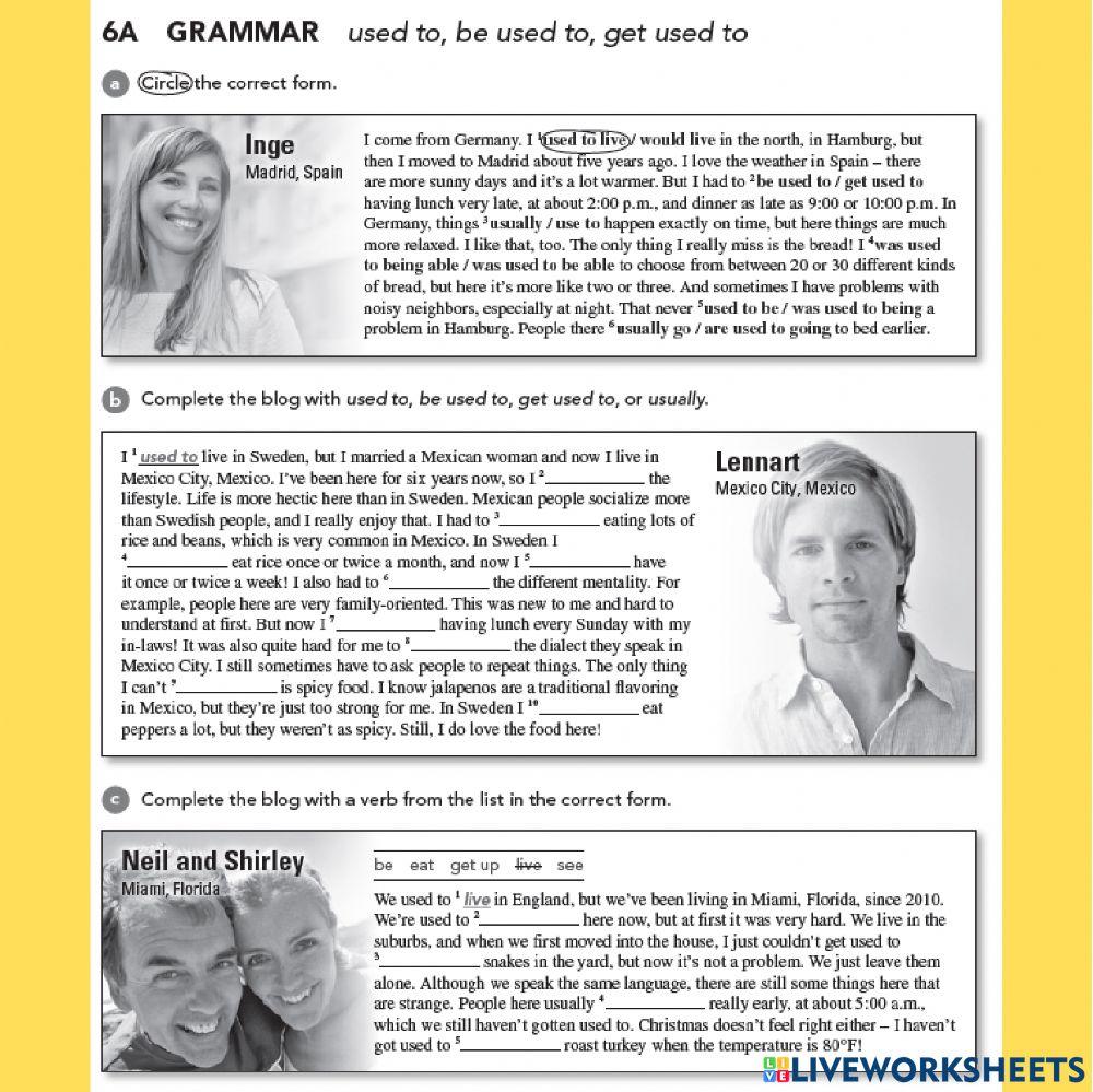 Used to, be used to, get used to