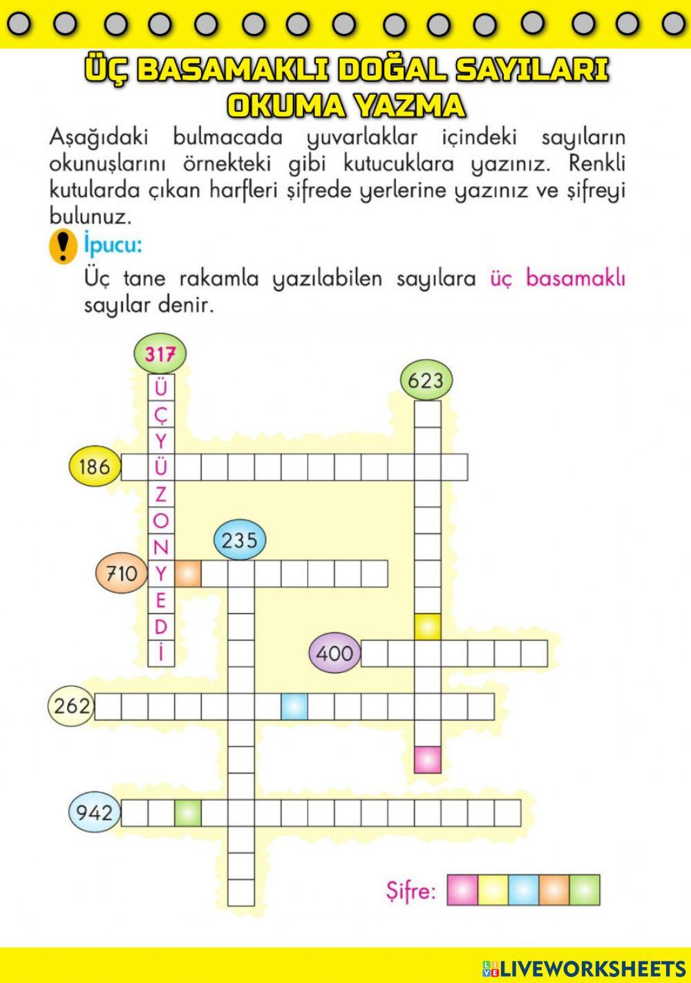 Üç basamaklı doğal sayıları okuma yazma