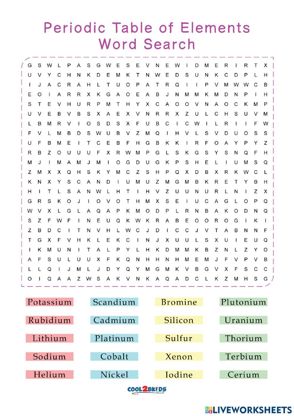 Periodic Table Word Search