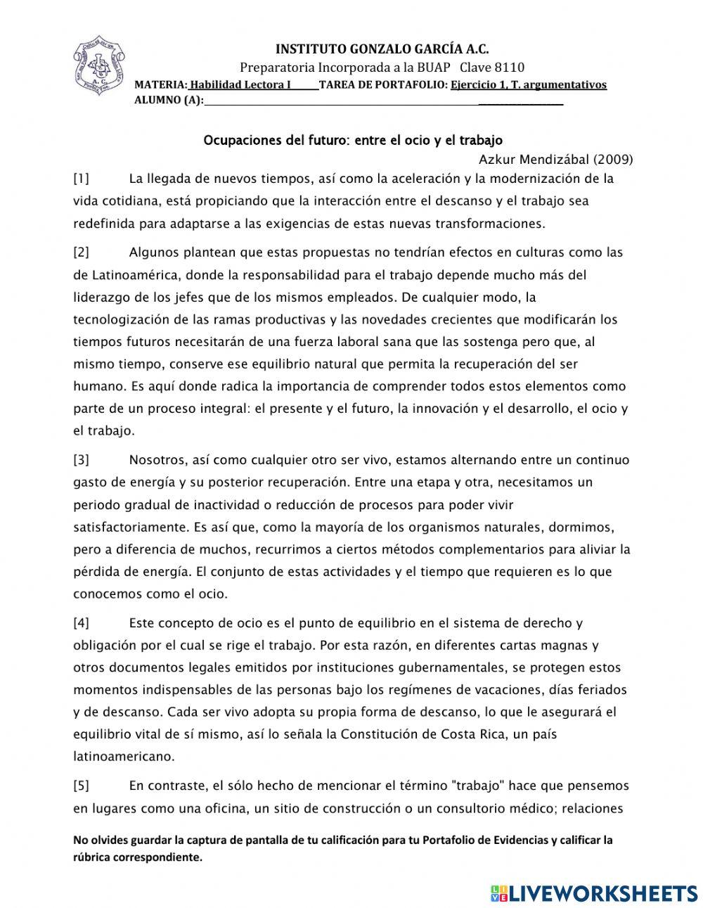 Lectura Textos argumentativos