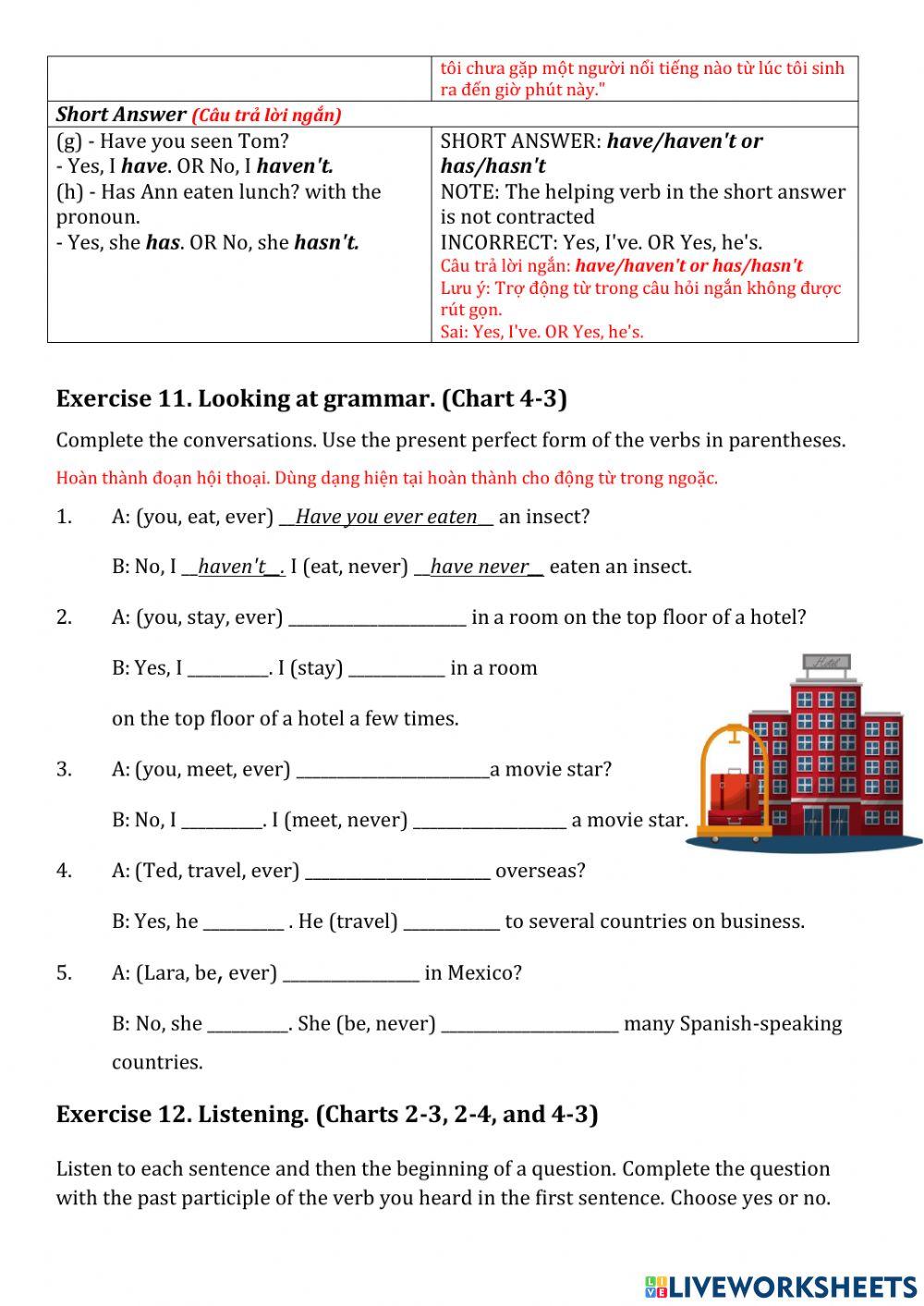 Present perfect and past perfect 2