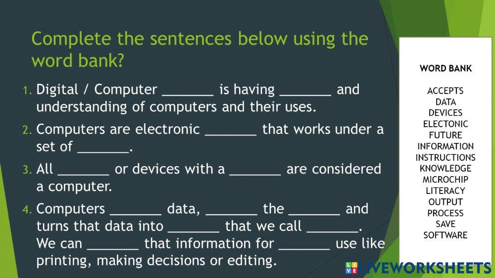What is a Computer online exercise for | Live Worksheets
