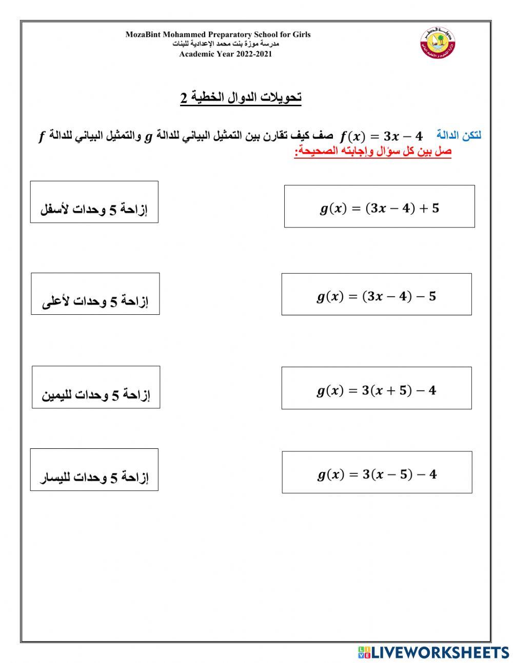 الحصة اثالثة من درس تحويل الدوال الخطية