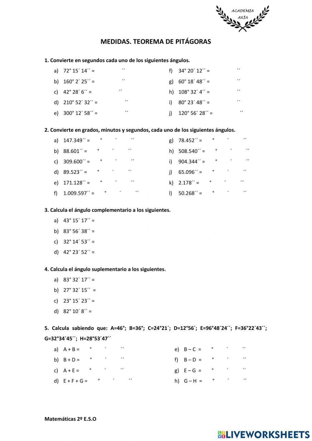 Medidas y Teorema de Pitágoras