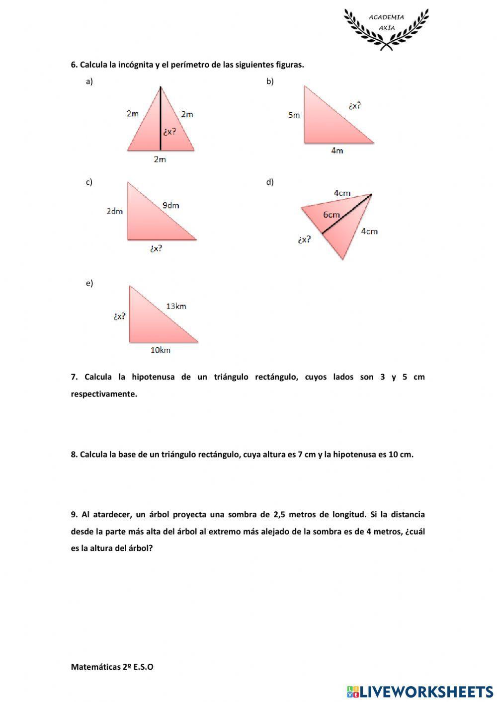 Medidas y Teorema de Pitágoras