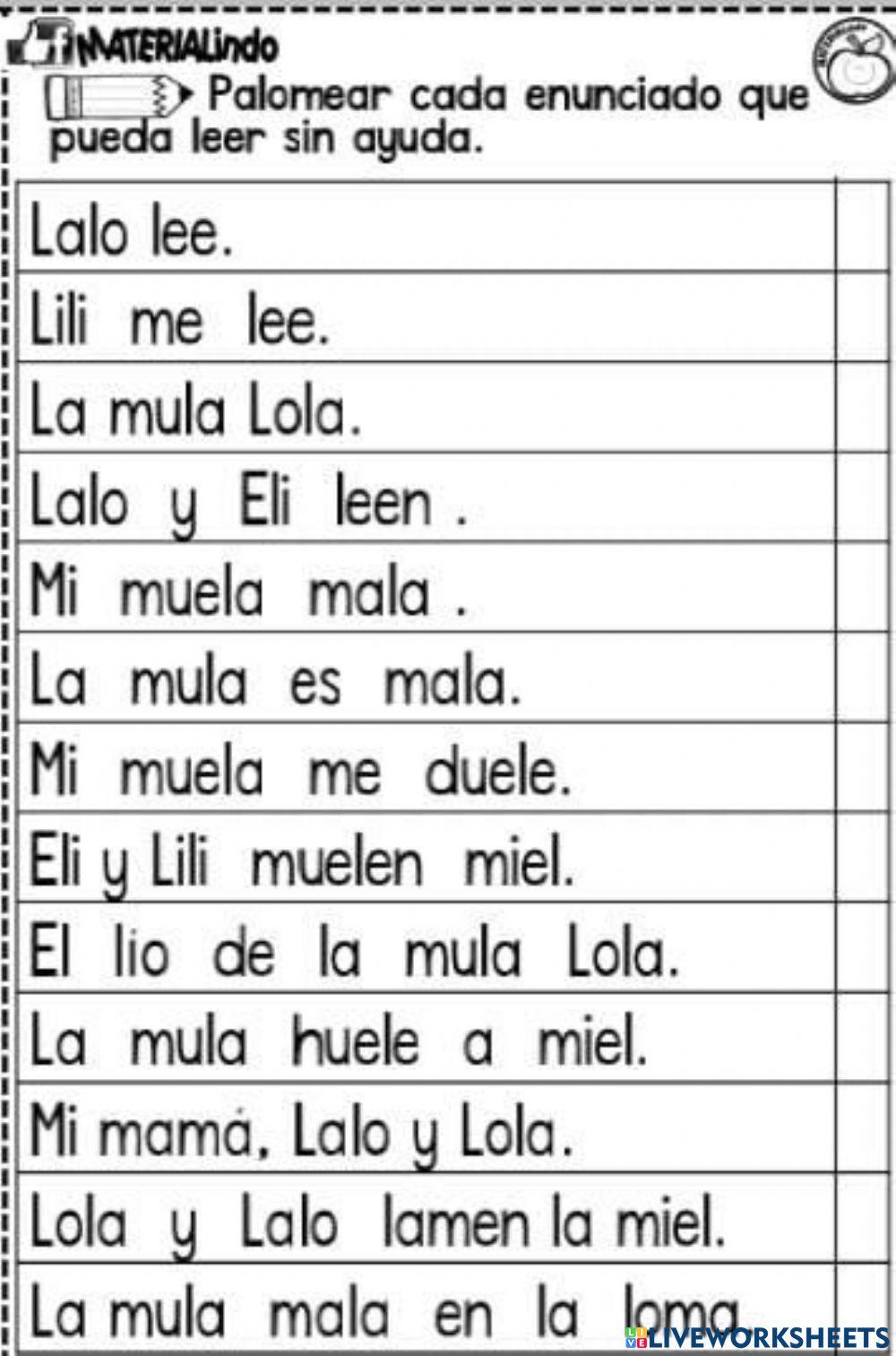 Lectura con la letra Mm