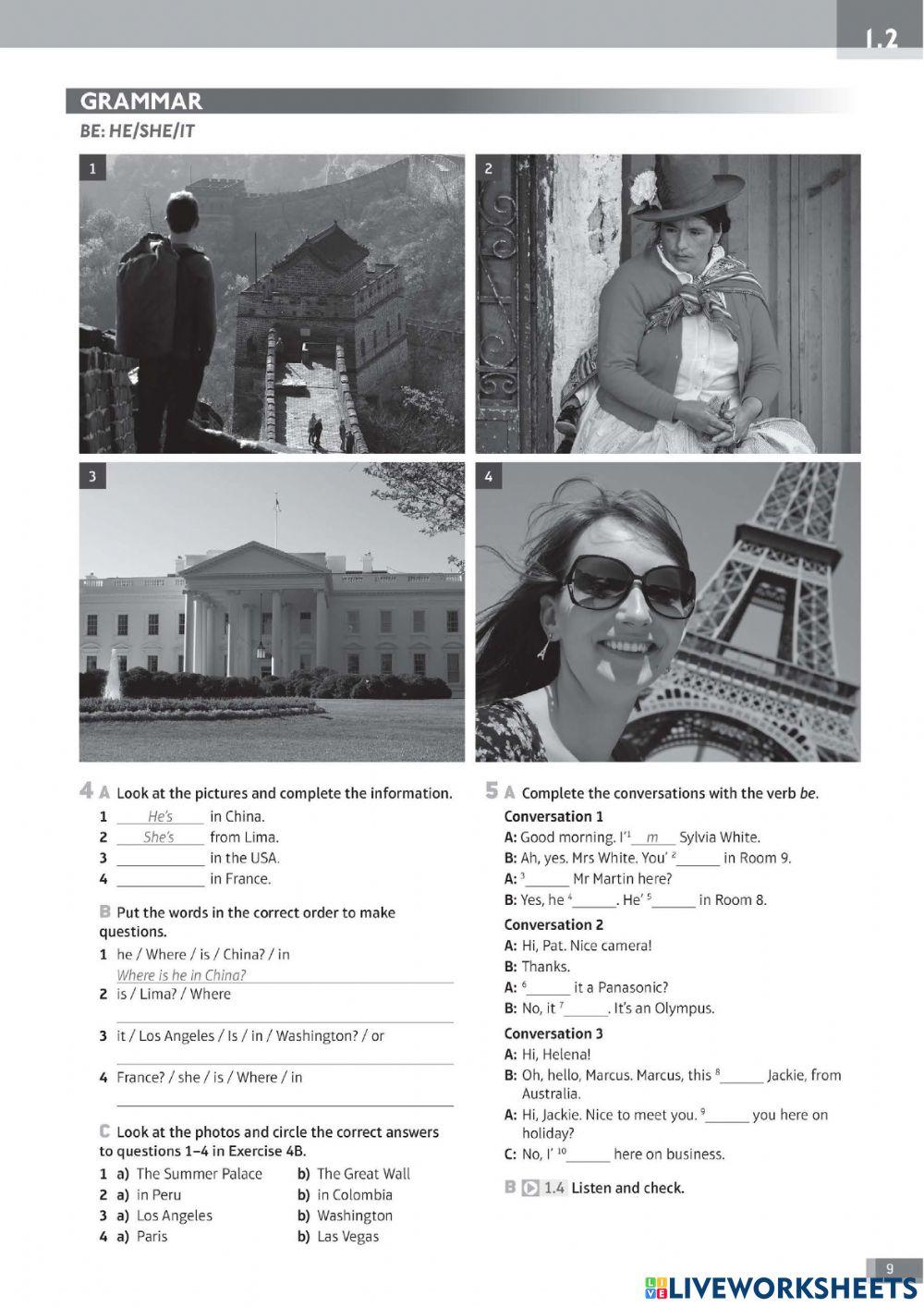 To be - he, she, it worksheet | Live Worksheets