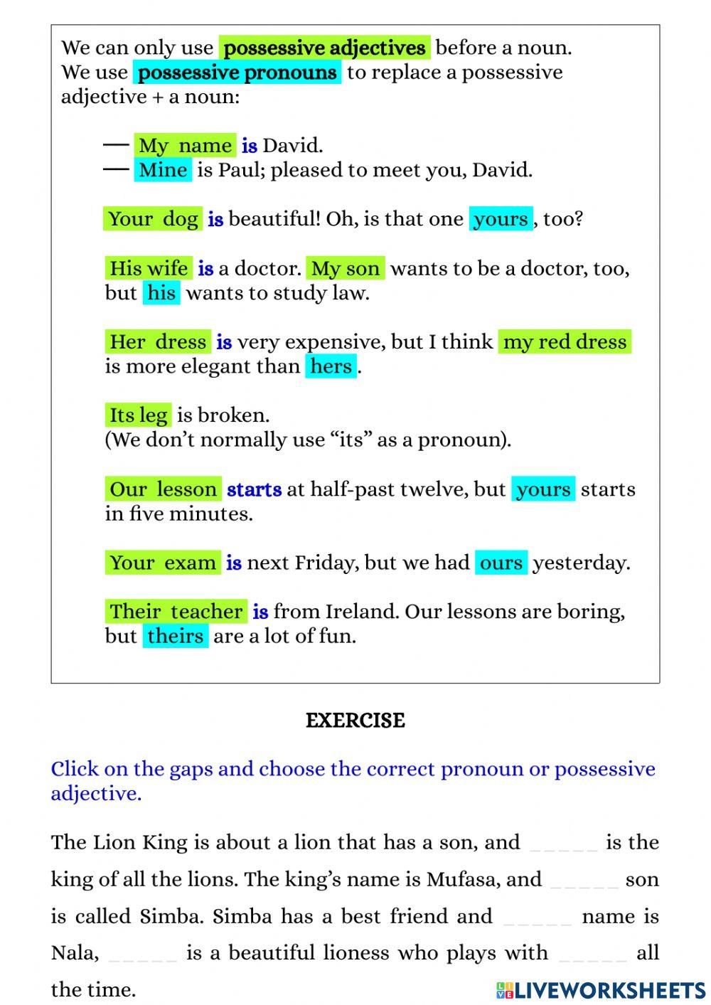 Pronouns and possessives - review