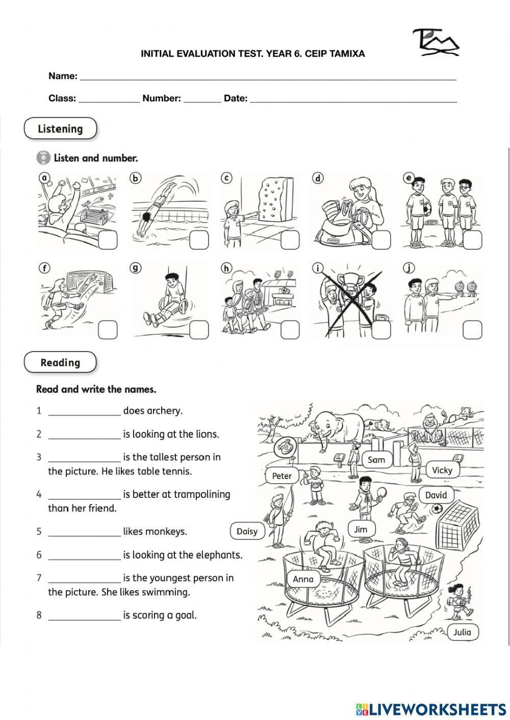 Evaluación inicial 6º primaria