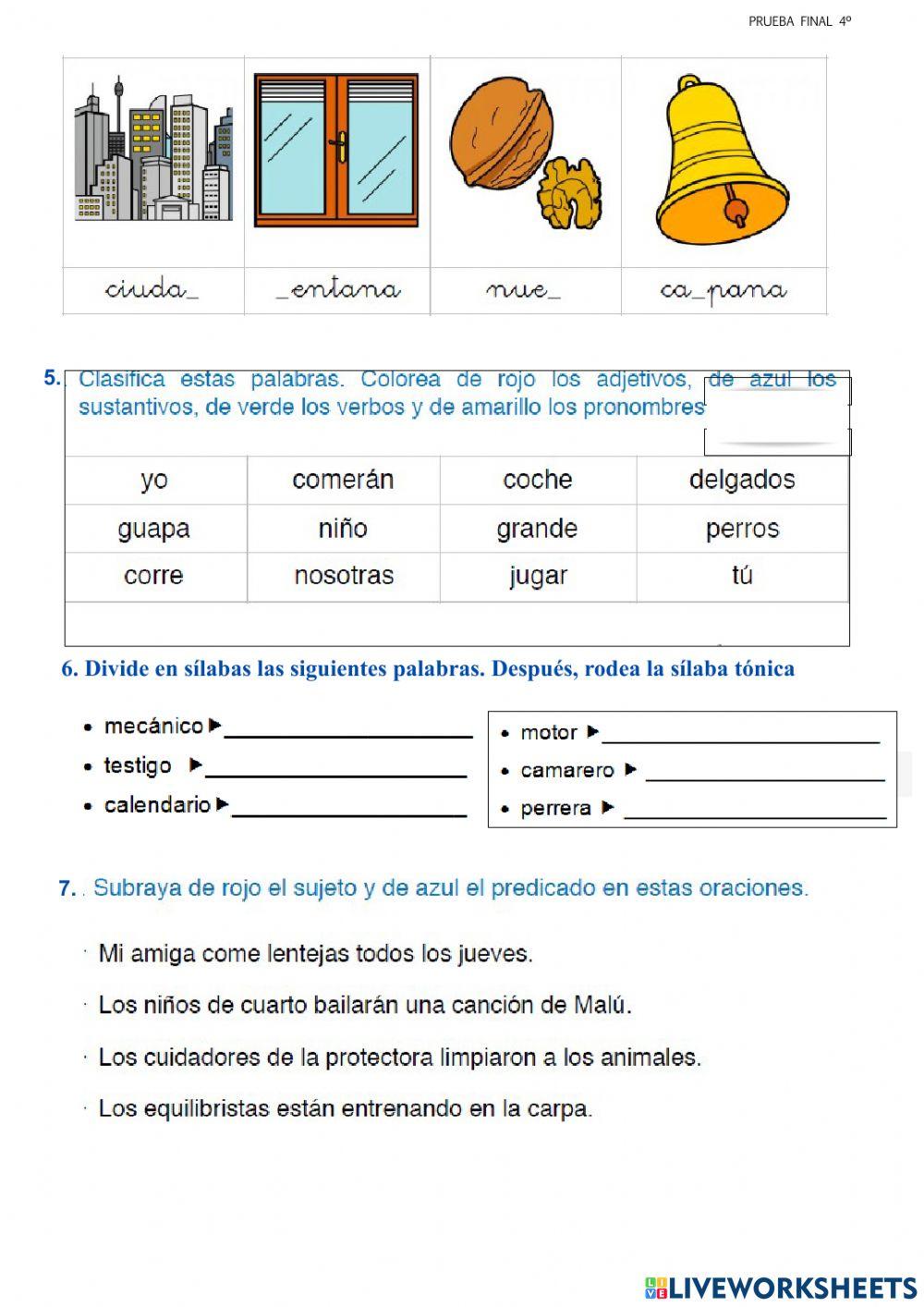 Evaluación inicial lengua 4º