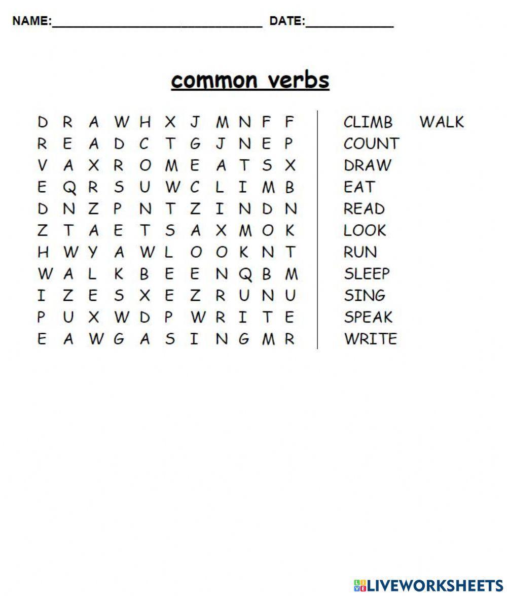 Common verbs wordsearch