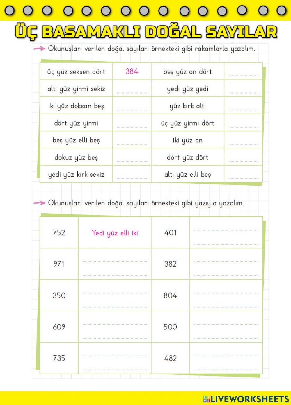 Üç basamaklı doğal sayılar