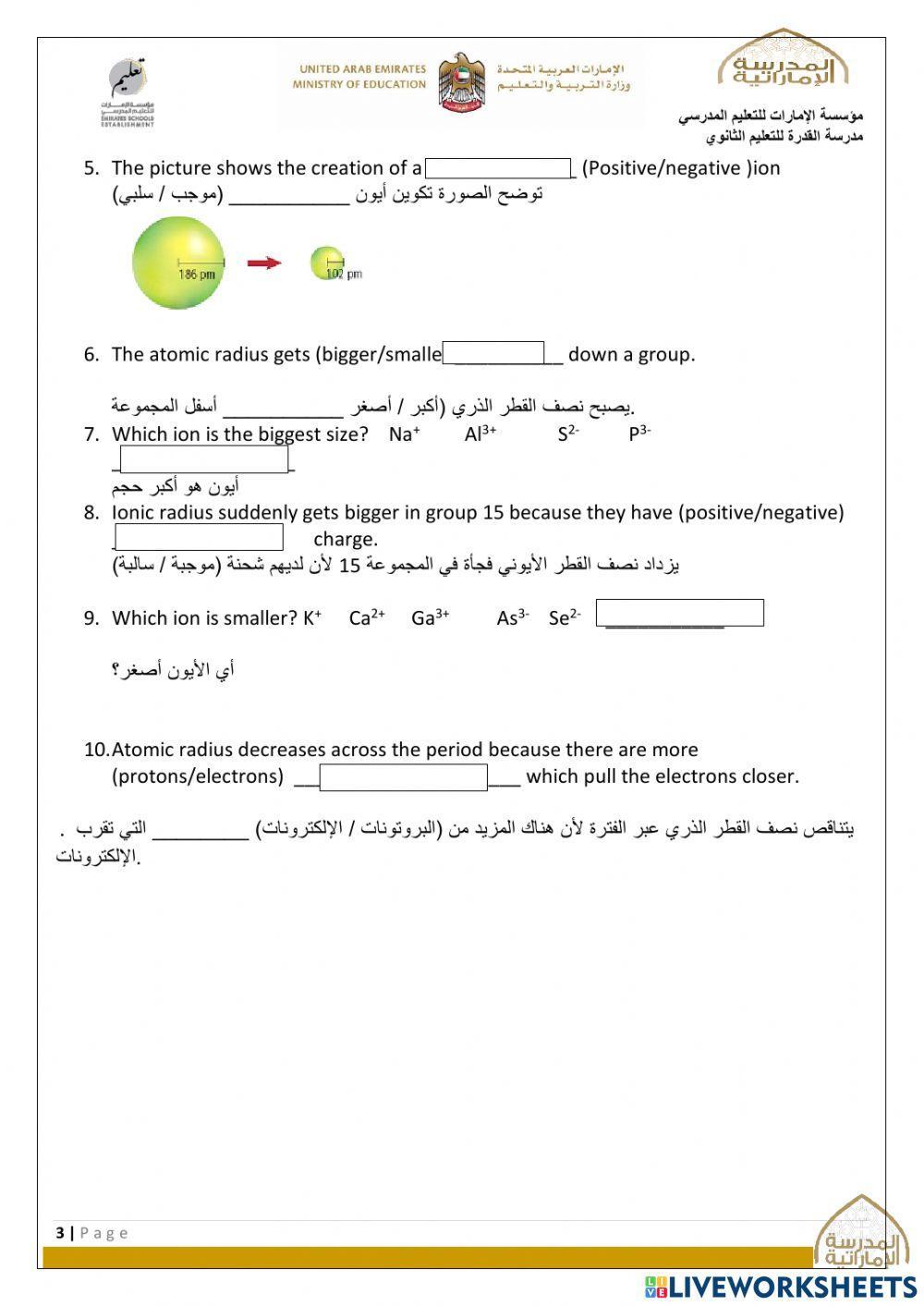 Trends in periodic table