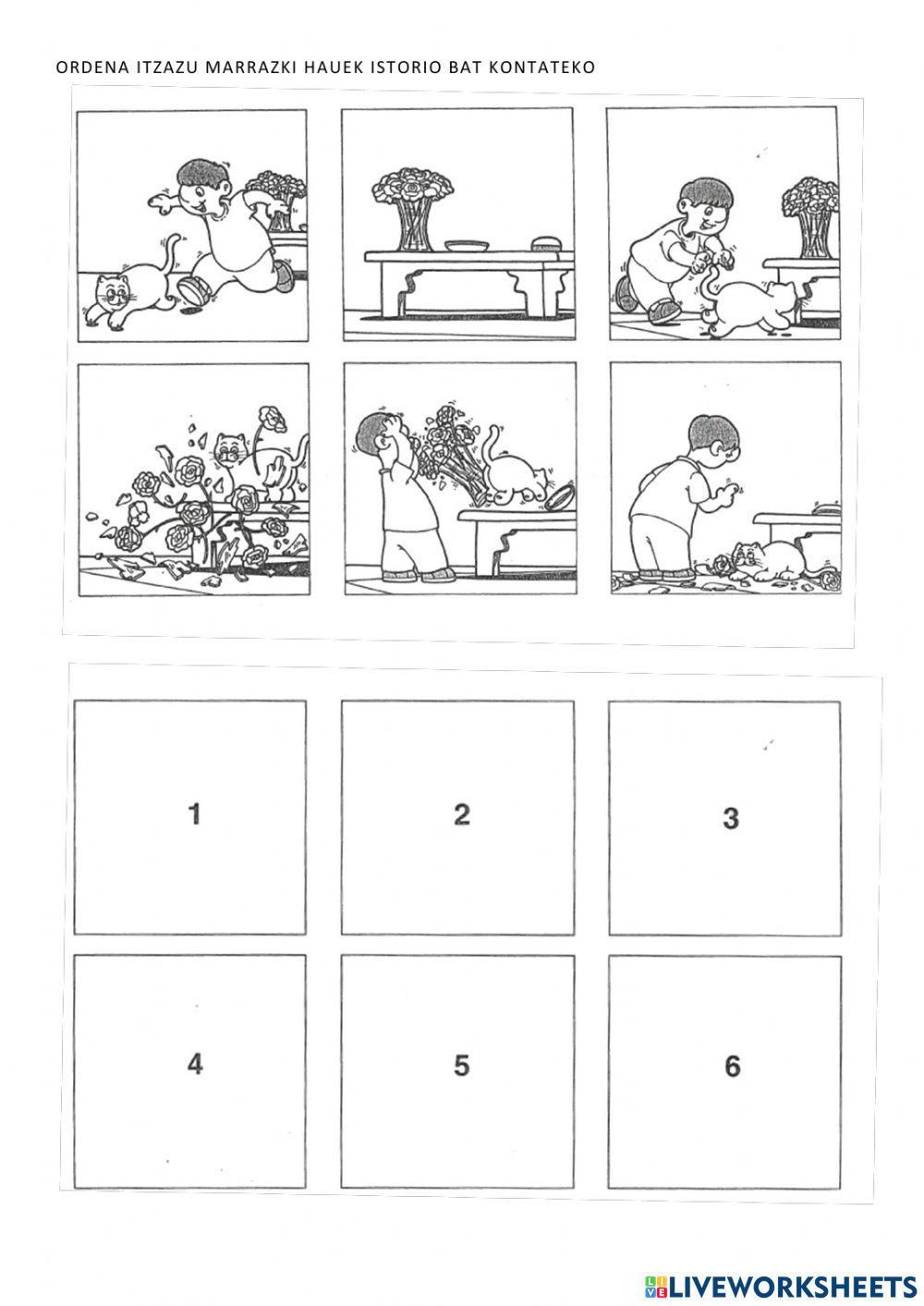 Ordena itzazu marrazki hauek istorio bat kontatzeko.
