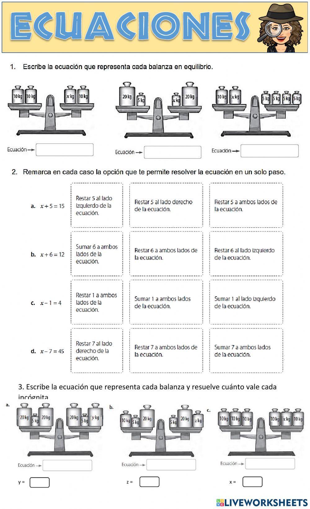 Ecuaciones con balanzas
