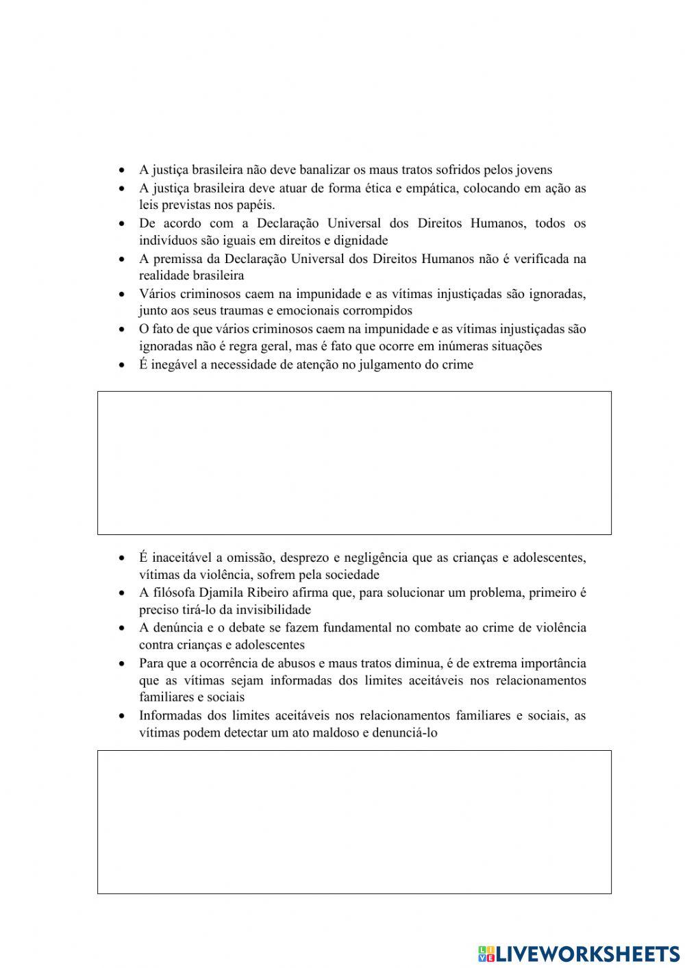 Prática de escrita do parágrafo de desenvolvido 1 sobre o tema “o crescimento da violência contra crianças e adolescentes no brasil”