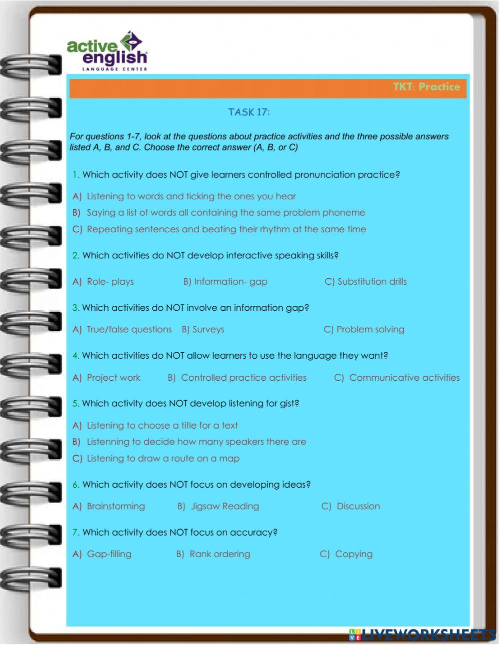 TKT Practice Task 17