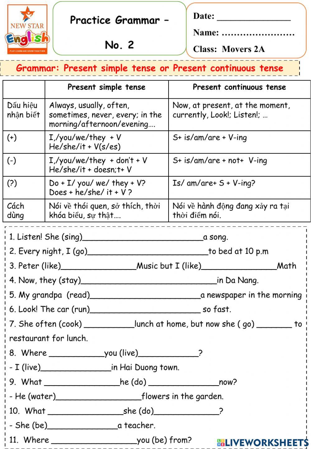 Present simple and continuous 2 interactive worksheet | Live Worksheets