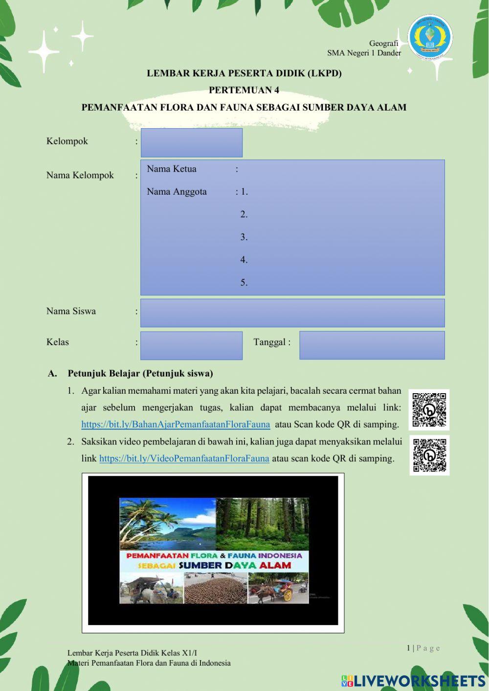 LKPD Pemanfaatan Flora dan Fauna Sebagai SDA