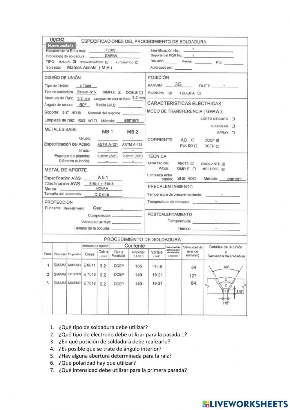 Comprensión de documento de soldadura WPS