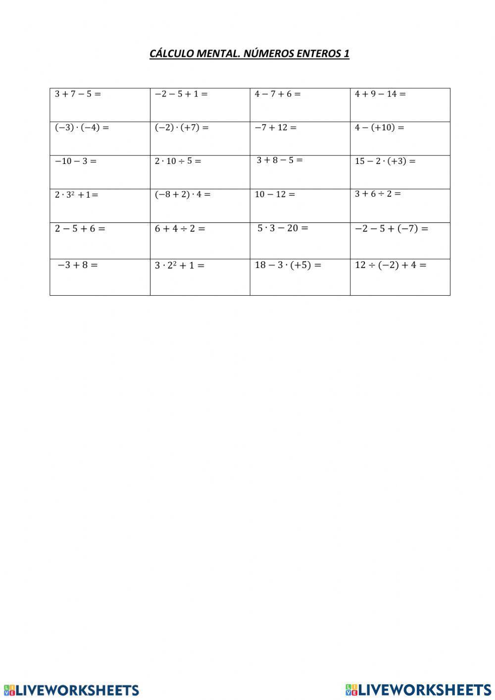 Cálculo mental 1º eso