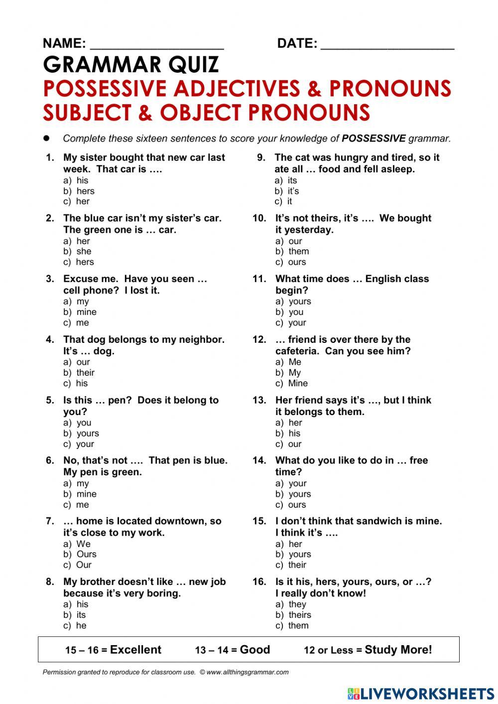 Pronouns quiz