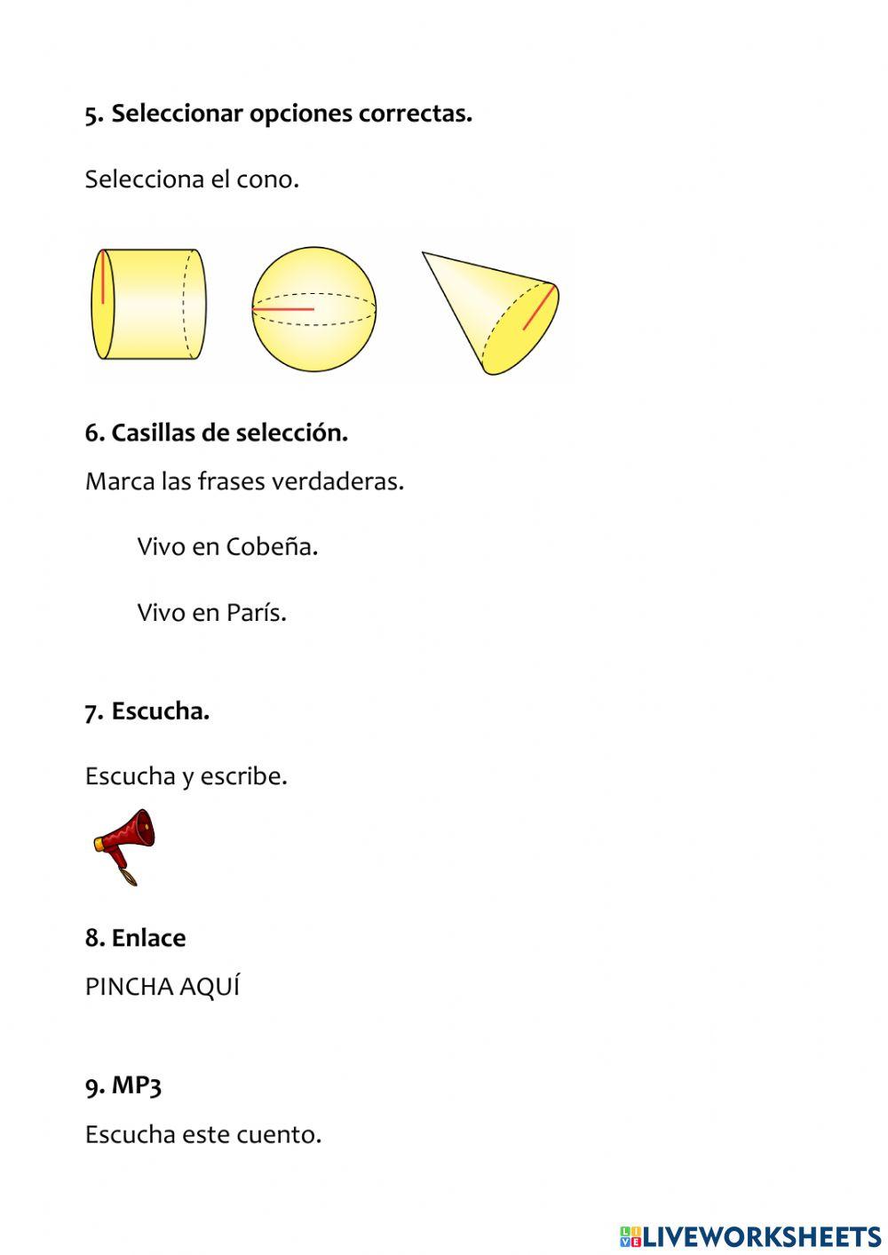 Muestra actividades Liveworksheets