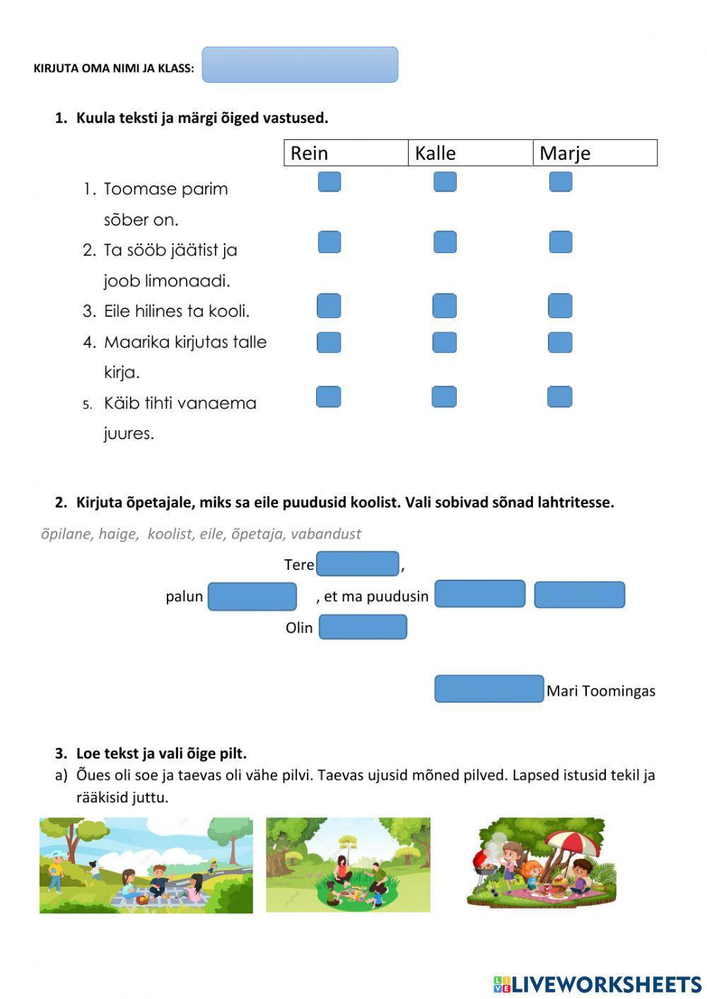 Harjutamine tasemetööks (eesti keel teise keelena I aste)