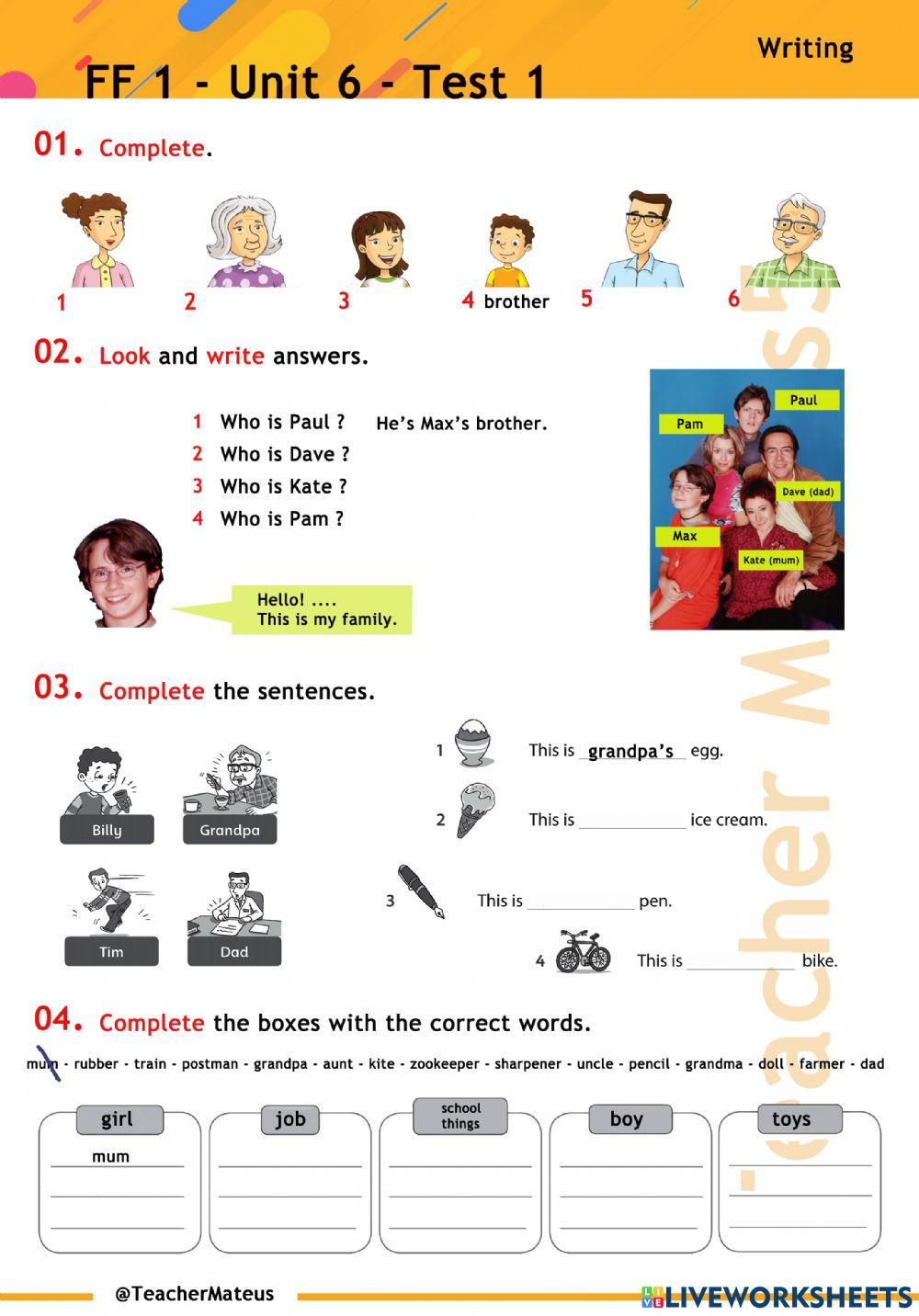 FF 1 - Unit 06 - Test 1 - Writing