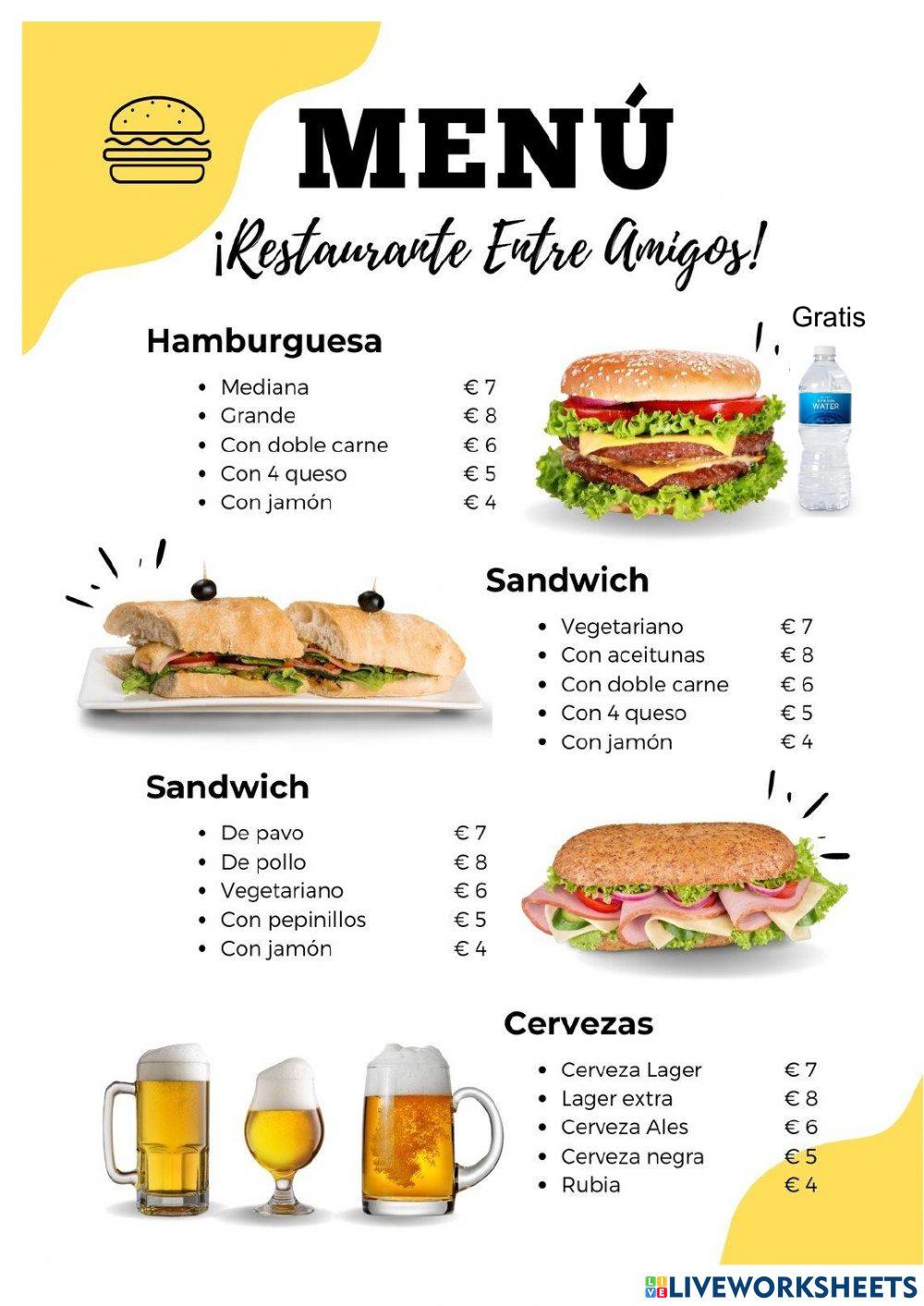 Carta del restaurante-Menú