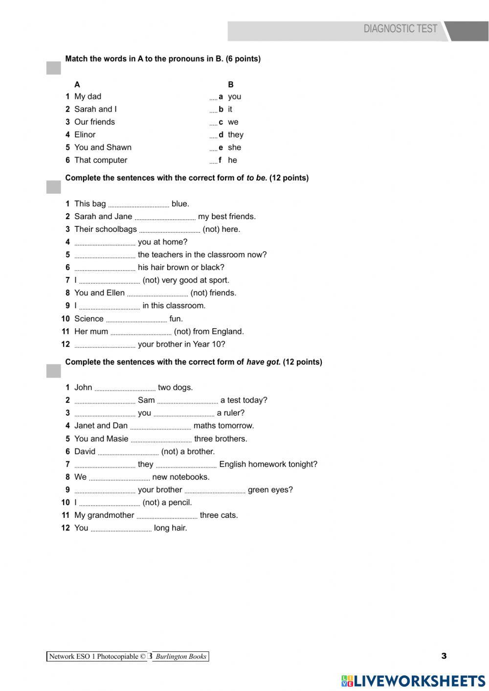 Network 1 diagnostic test