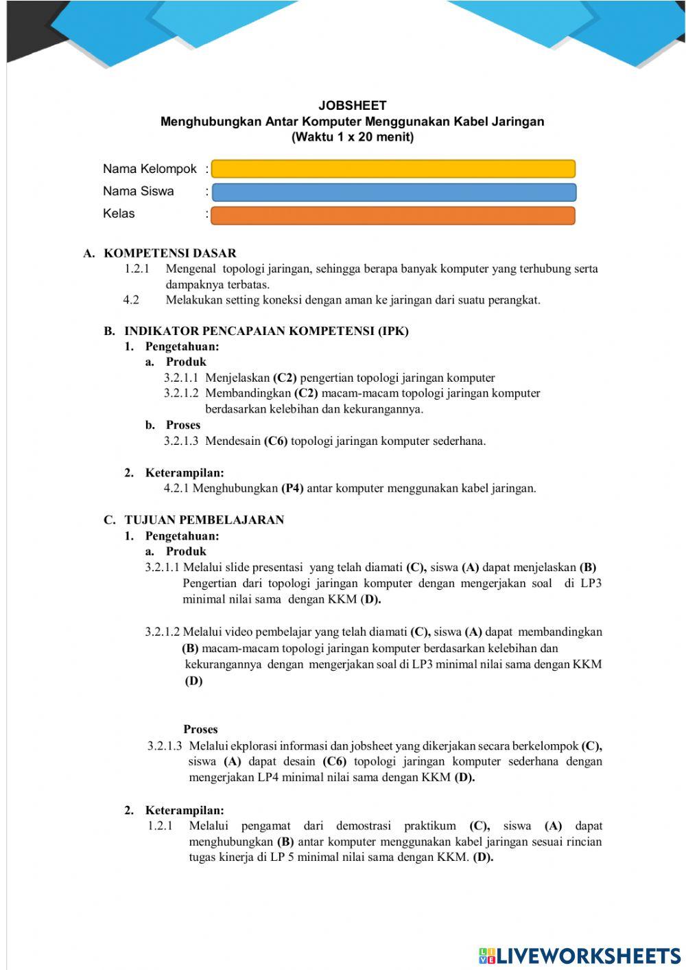 Jobsheet menghubungkan komputer dengan kabel lan