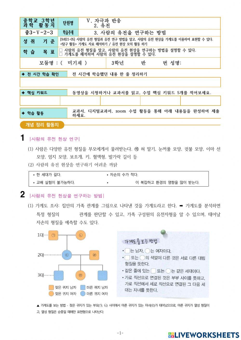 중3-Ⅴ-2-3.사람의 유전을 연구하는 방법