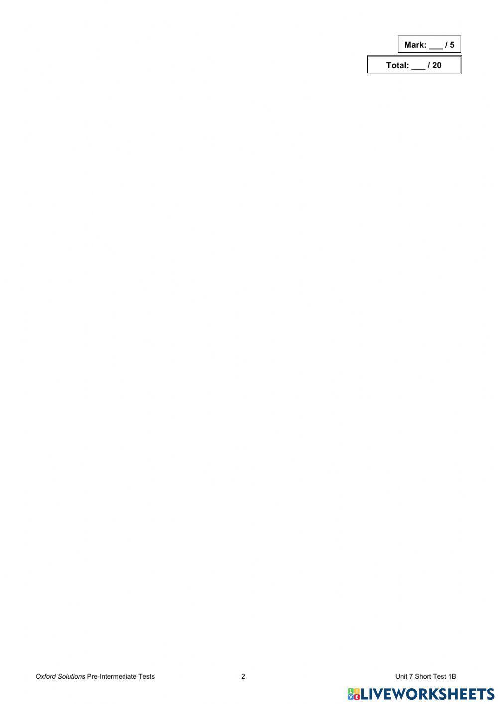 Unit 7 short test 1b - pre inter