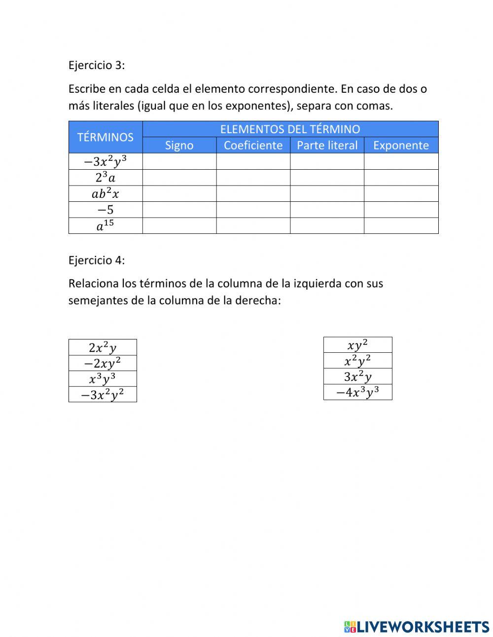 Términos algebraicos