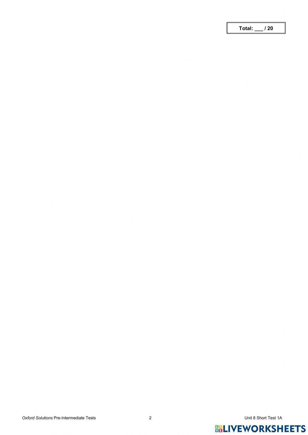Unit 8 short test 1a - pre inter